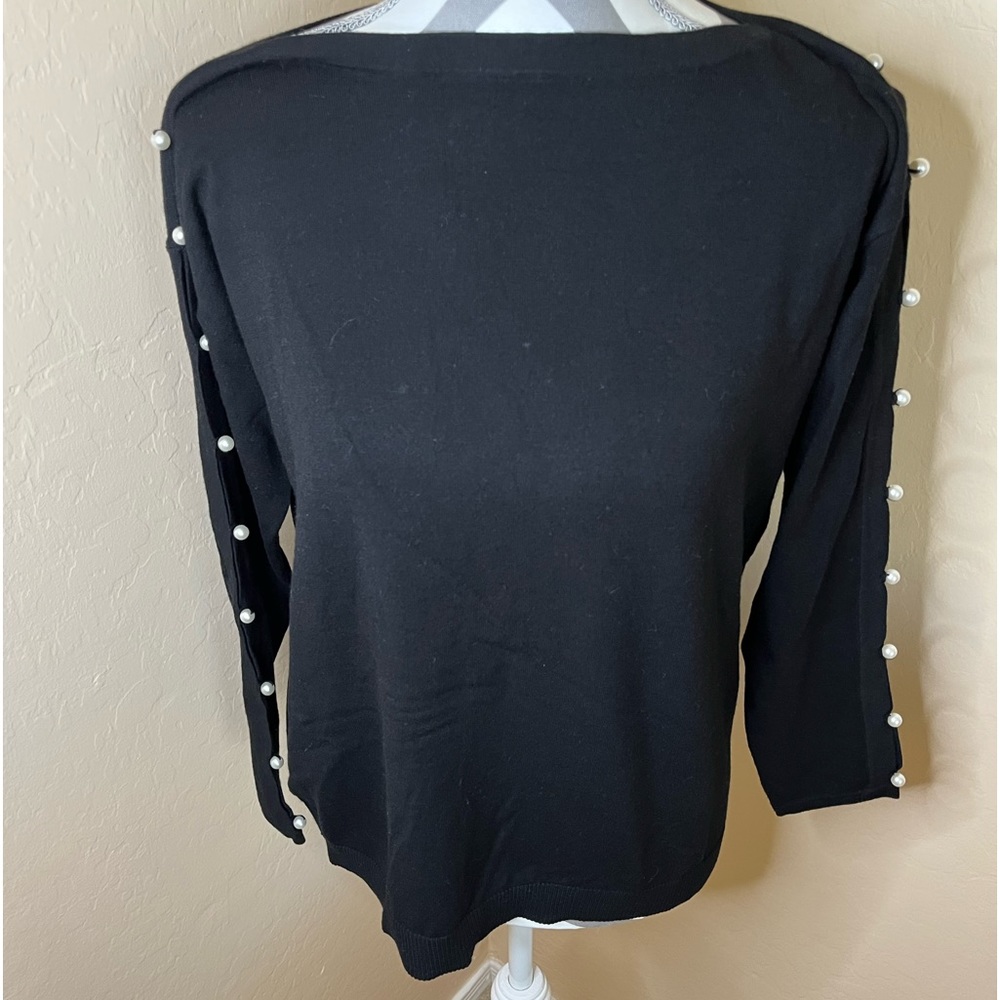 Talbots Black Sweater with Pearls